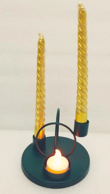 MS Candle Holder Taper x2 T Light x1 L8W8H11cm